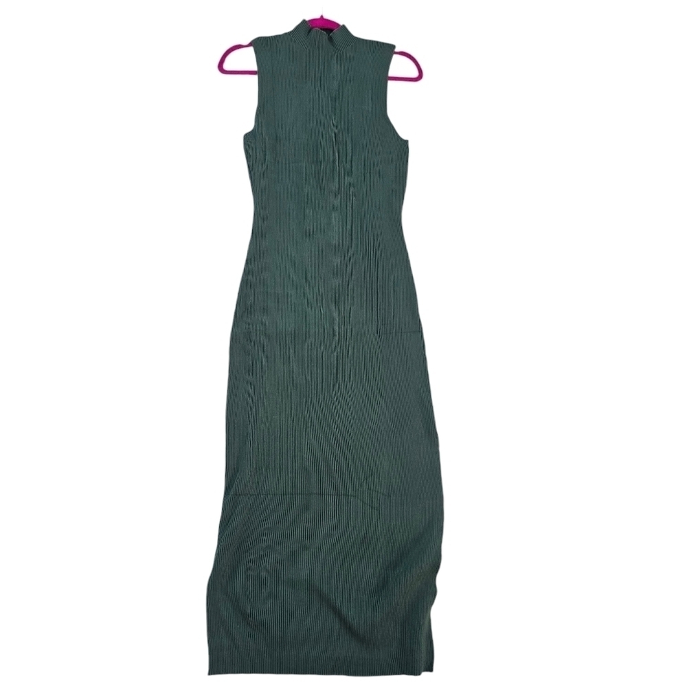 RAISECOM Sleeveless Knit Maxi Sweater Dress Mock Neck Ribbed Army Green size xl